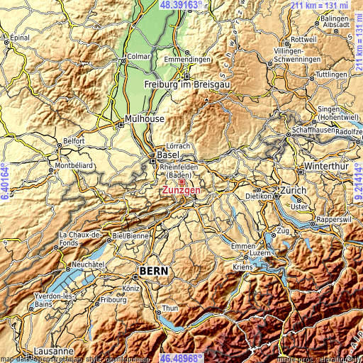 Topographic map of Zunzgen