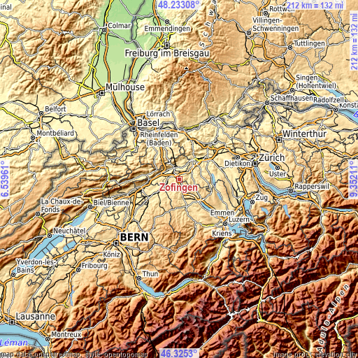 Topographic map of Zofingen