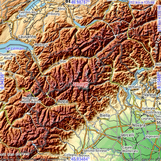 Topographic map of Zermatt