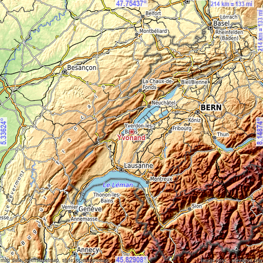 Topographic map of Yvonand