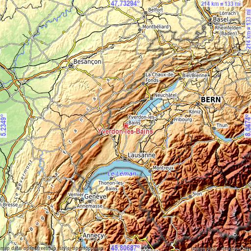 Topographic map of Yverdon-les-Bains
