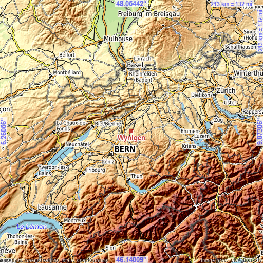 Topographic map of Wynigen