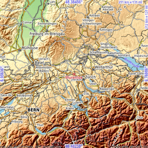 Topographic map of Würenlos