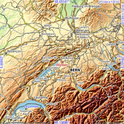 Topographic map of Worben