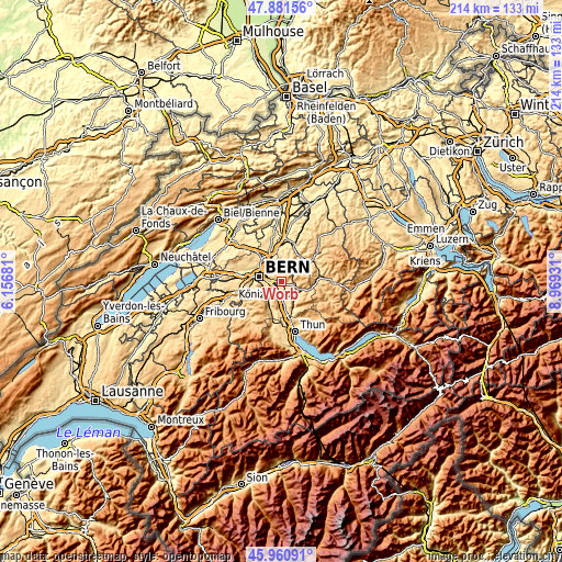 Topographic map of Worb