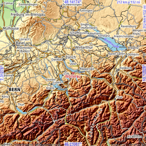 Topographic map of Wollerau