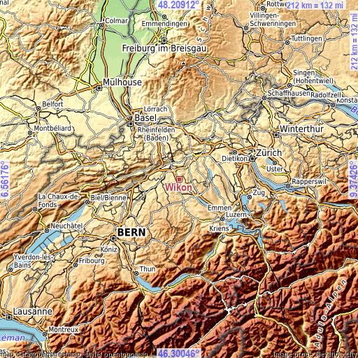 Topographic map of Wikon