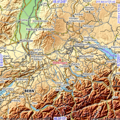 Topographic map of Wettingen