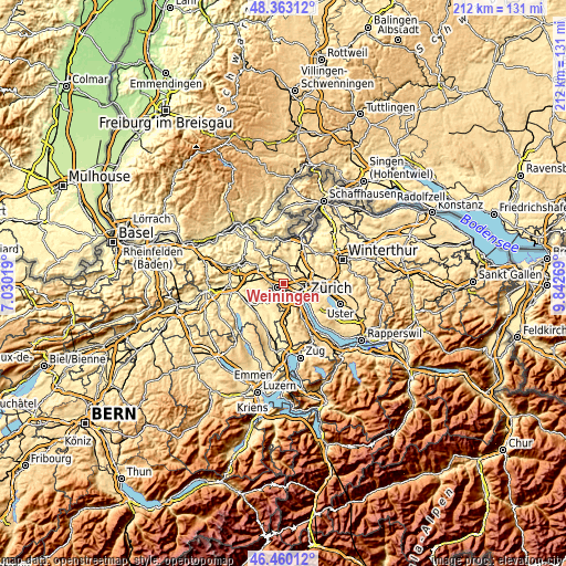 Topographic map of Weiningen