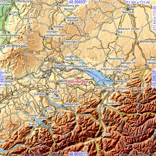 Topographic map of Weinfelden