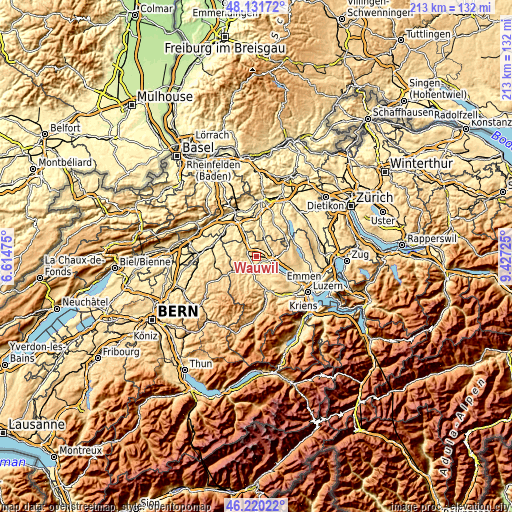 Topographic map of Wauwil