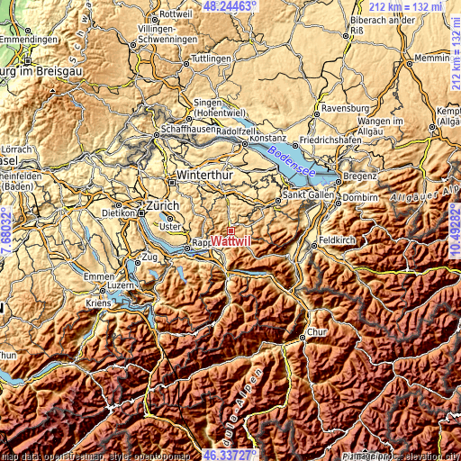 Topographic map of Wattwil