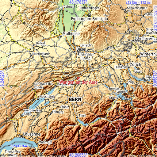 Topographic map of Wangen an der Aare