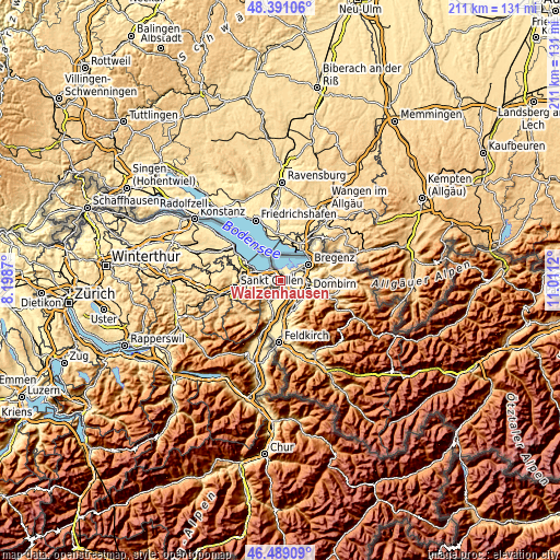 Topographic map of Walzenhausen