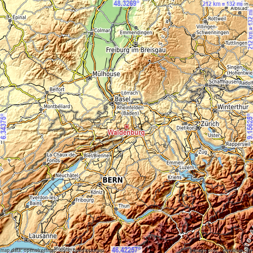 Topographic map of Waldenburg