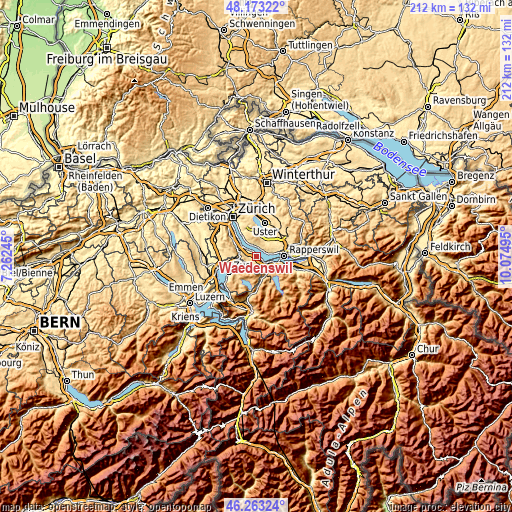 Topographic map of Wädenswil