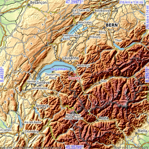 Topographic map of Vouvry