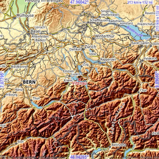 Topographic map of Vitznau