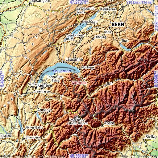 Topographic map of Vionnaz