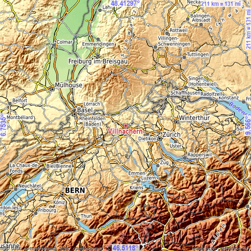 Topographic map of Villnachern