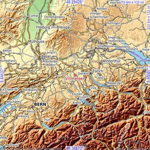 Topographic map of Villmergen