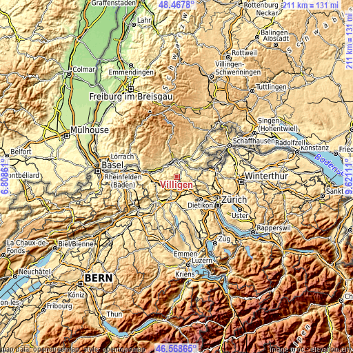 Topographic map of Villigen