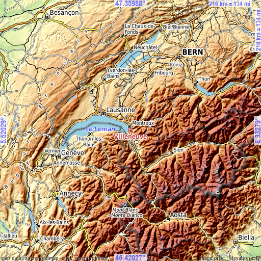 Topographic map of Villeneuve