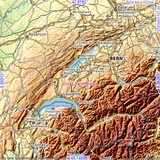 Topographic map of Villaz-Saint-Pierre