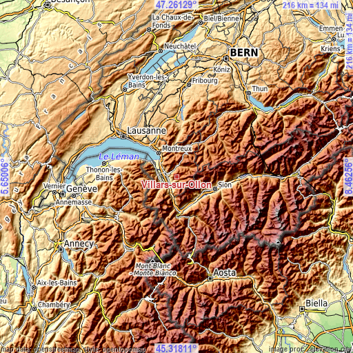 Topographic map of Villars-sur-Ollon