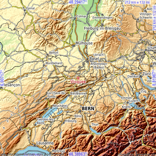 Topographic map of Vicques