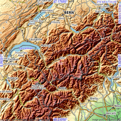 Topographic map of Vex