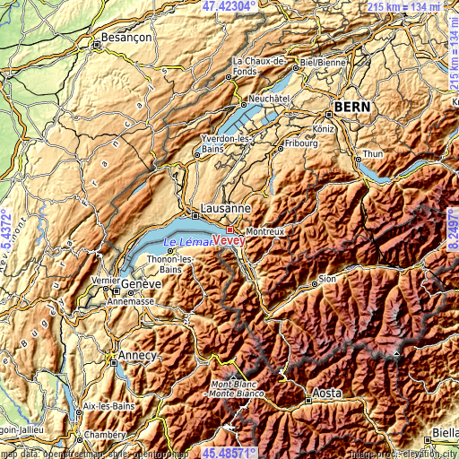 Topographic map of Vevey