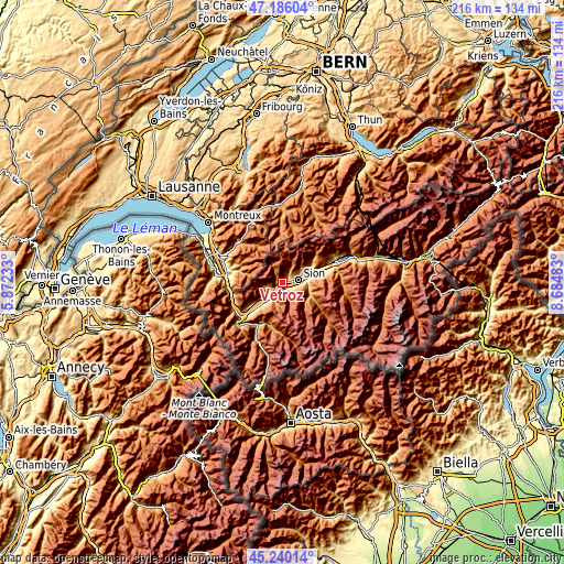 Topographic map of Vétroz