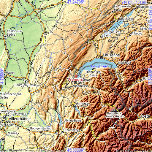 Topographic map of Versoix