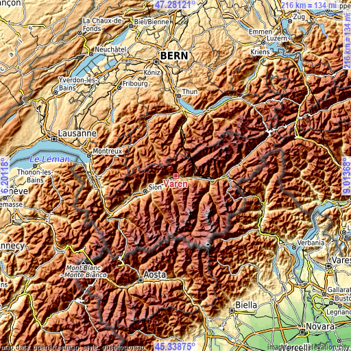 Topographic map of Varen