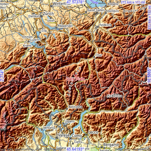 Topographic map of Vals Platz