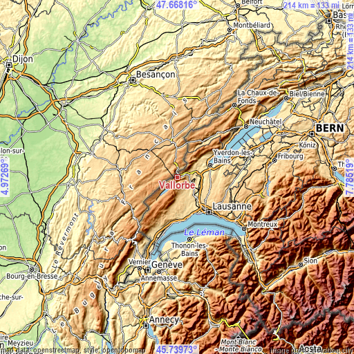 Topographic map of Vallorbe