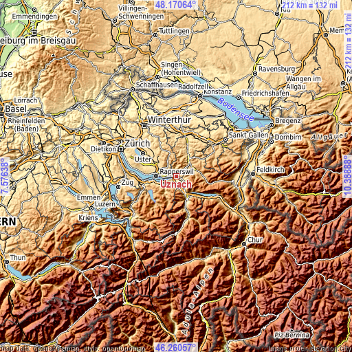 Topographic map of Uznach