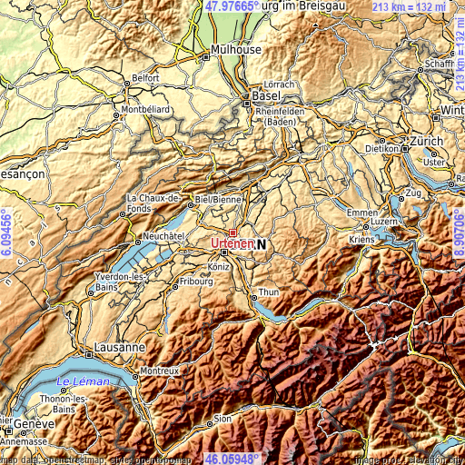 Topographic map of Urtenen