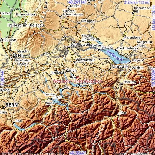 Topographic map of Wetzikon / Unter-Wetzikon