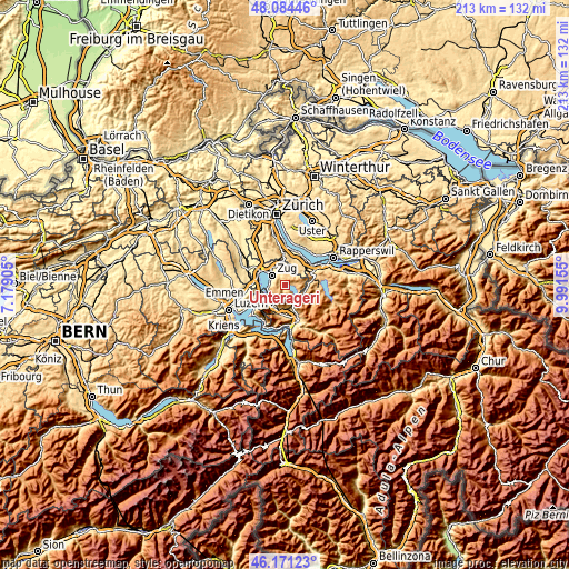 Topographic map of Unterägeri
