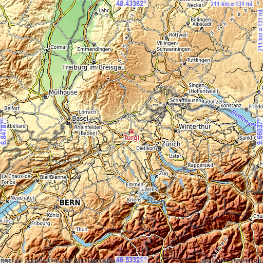 Topographic map of Turgi