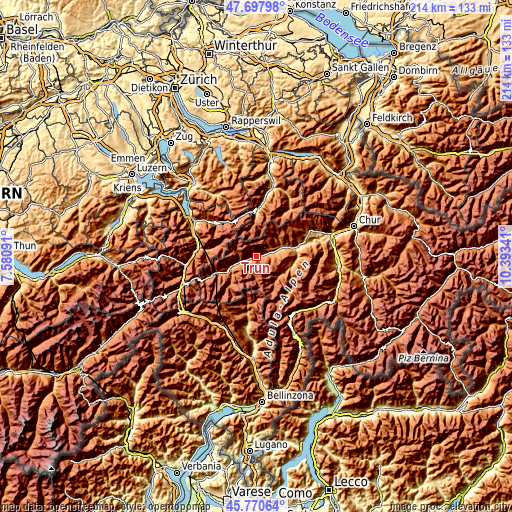 Topographic map of Trun