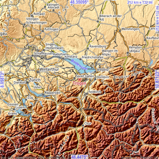 Topographic map of Trogen