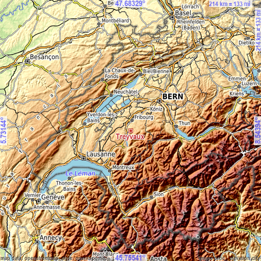 Topographic map of Treyvaux