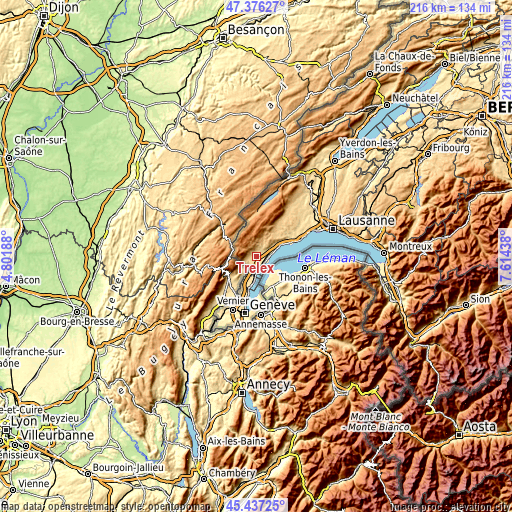 Topographic map of Trélex