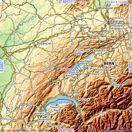 Topographic map of Travers