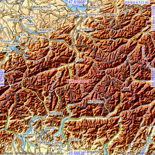 Topographic map of Tiefencastel