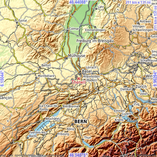 Topographic map of Therwil