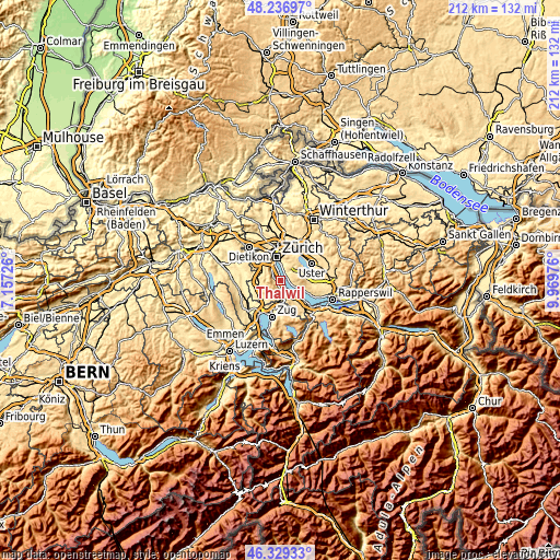 Topographic map of Thalwil